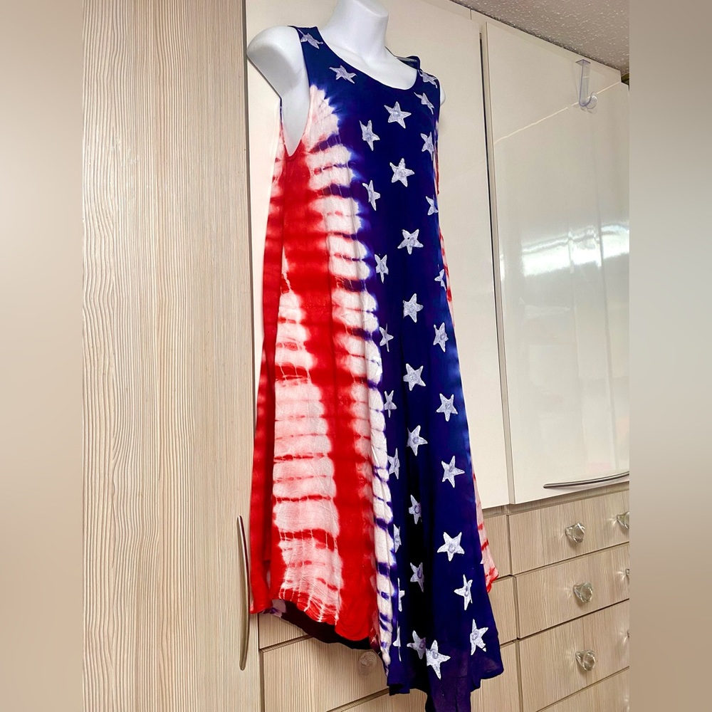 American flag 100% rayon, handcrafted tie dye in India summer dress cove… - Picture 9 of 17